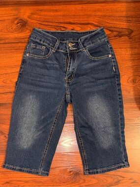 SHEIN Dark Blue Denim Capris - Mid Rise Bermuda Shorts